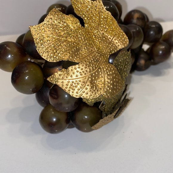 Vintage Plastic Rubber Grapes Cluster Decorative Fruit Green Brown Gold - Picture 3 of 4